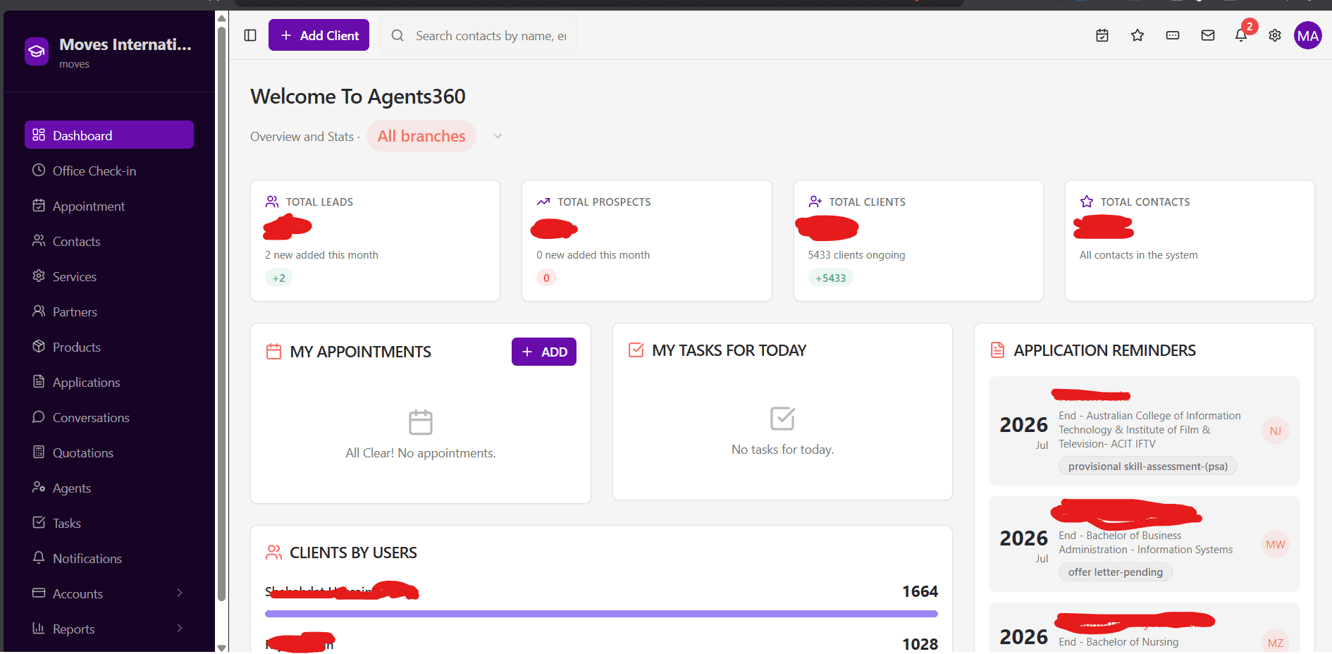 Agents360 CRM screenshot