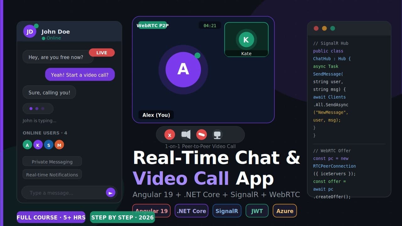 Thumbnail for video: Build Real-Time Chat App with Angular & ASP.NET Core SignalR | Full Stack Tutorial