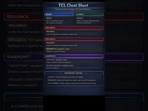 Thumbnail for TCL cheat sheet for SQL commands #sql #dbms