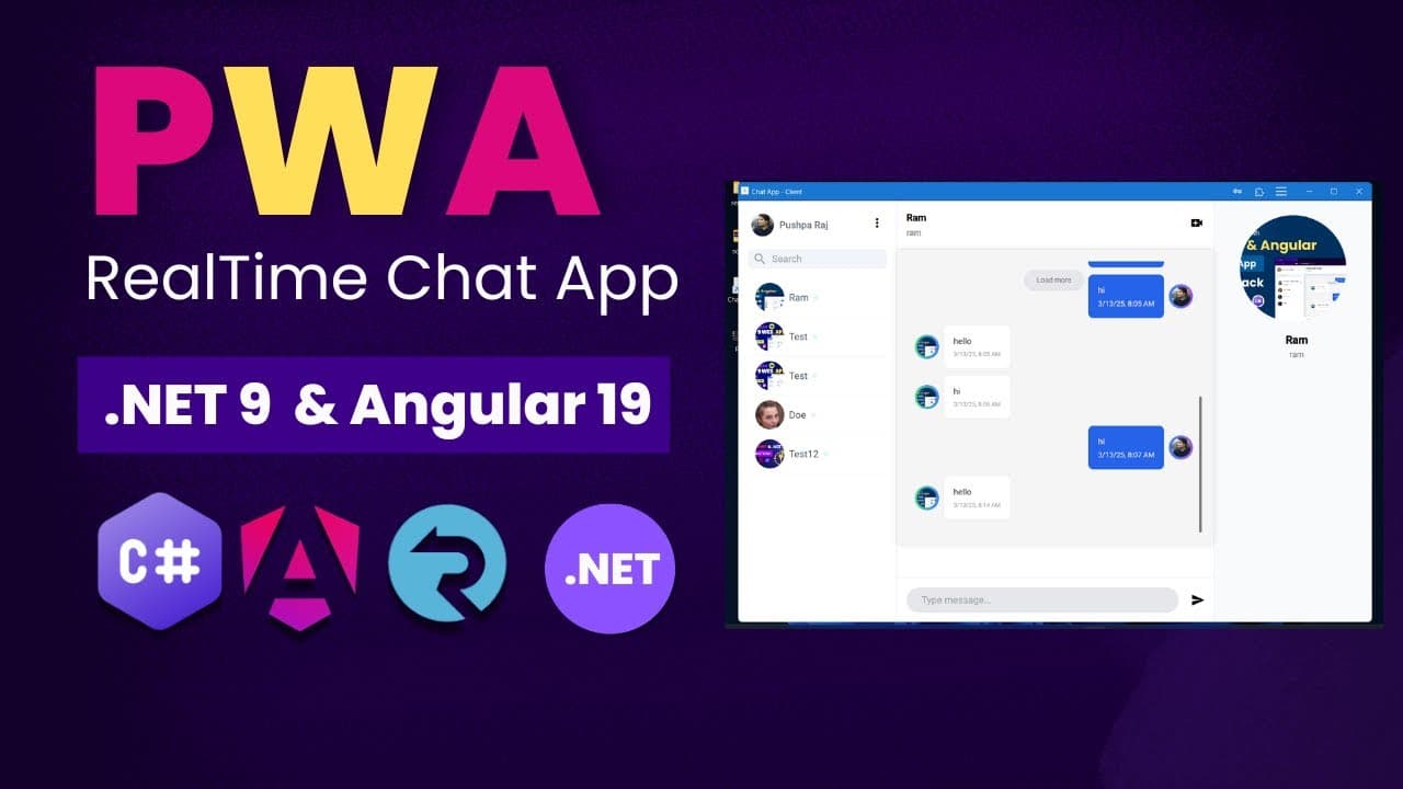Thumbnail for video: Progressive Web App (PWA) in Angular 19 with .NET 9 Real-Time Chat Functionality