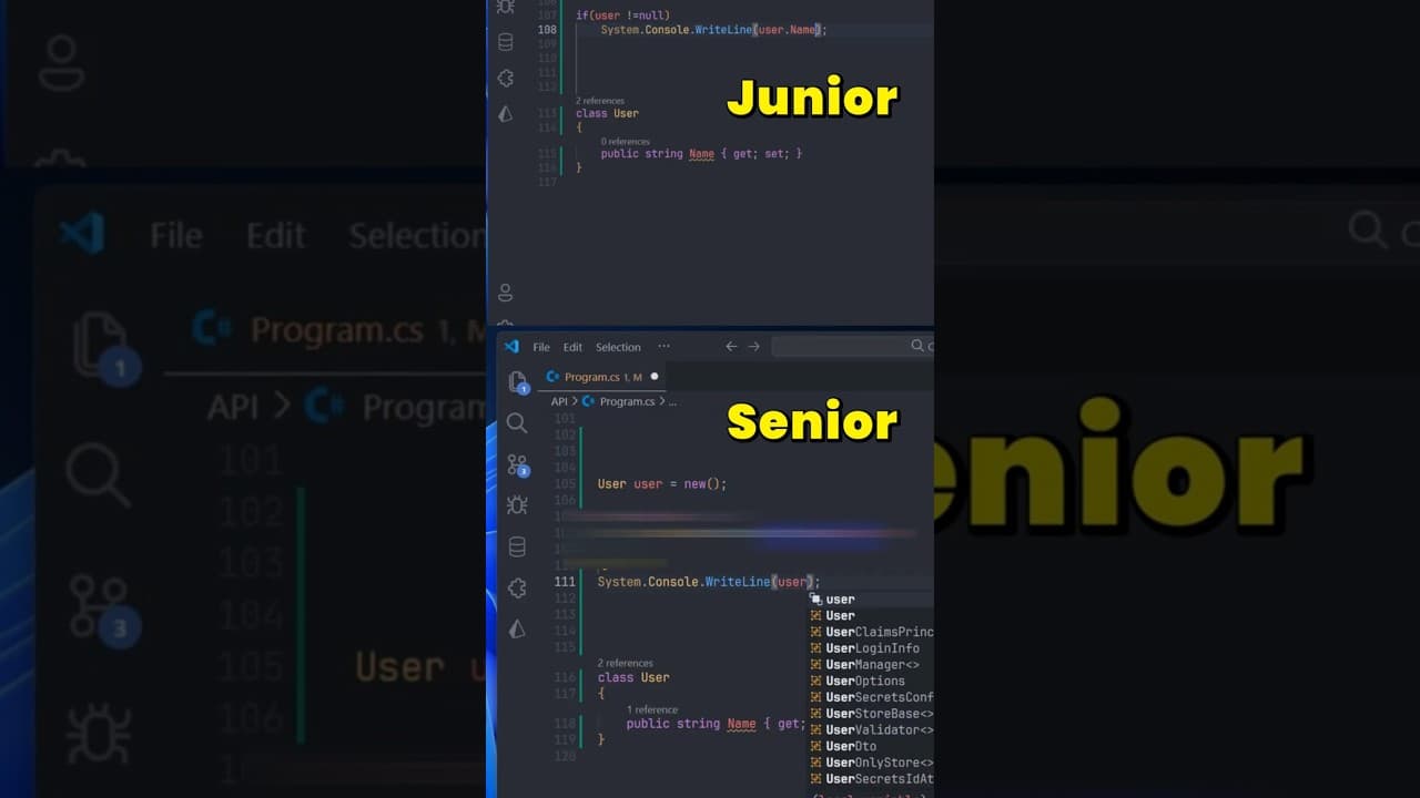 Thumbnail for video: Junior vs Senior Developers: Writing Clean C# Code