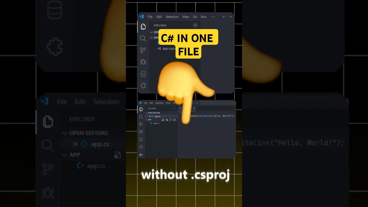 Thumbnail for video: Now C# in One File #csharp #dotnet #dotnet10