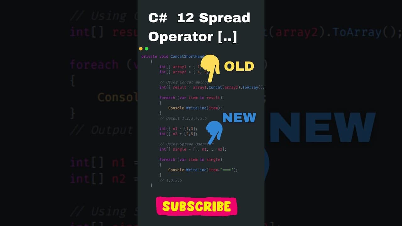 Thumbnail for video: C# Spread Operator #coding #csharp #programming