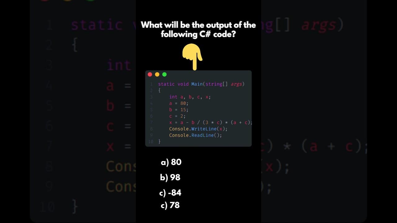 Thumbnail for video: what will be ouput of the c# code? #shorts
