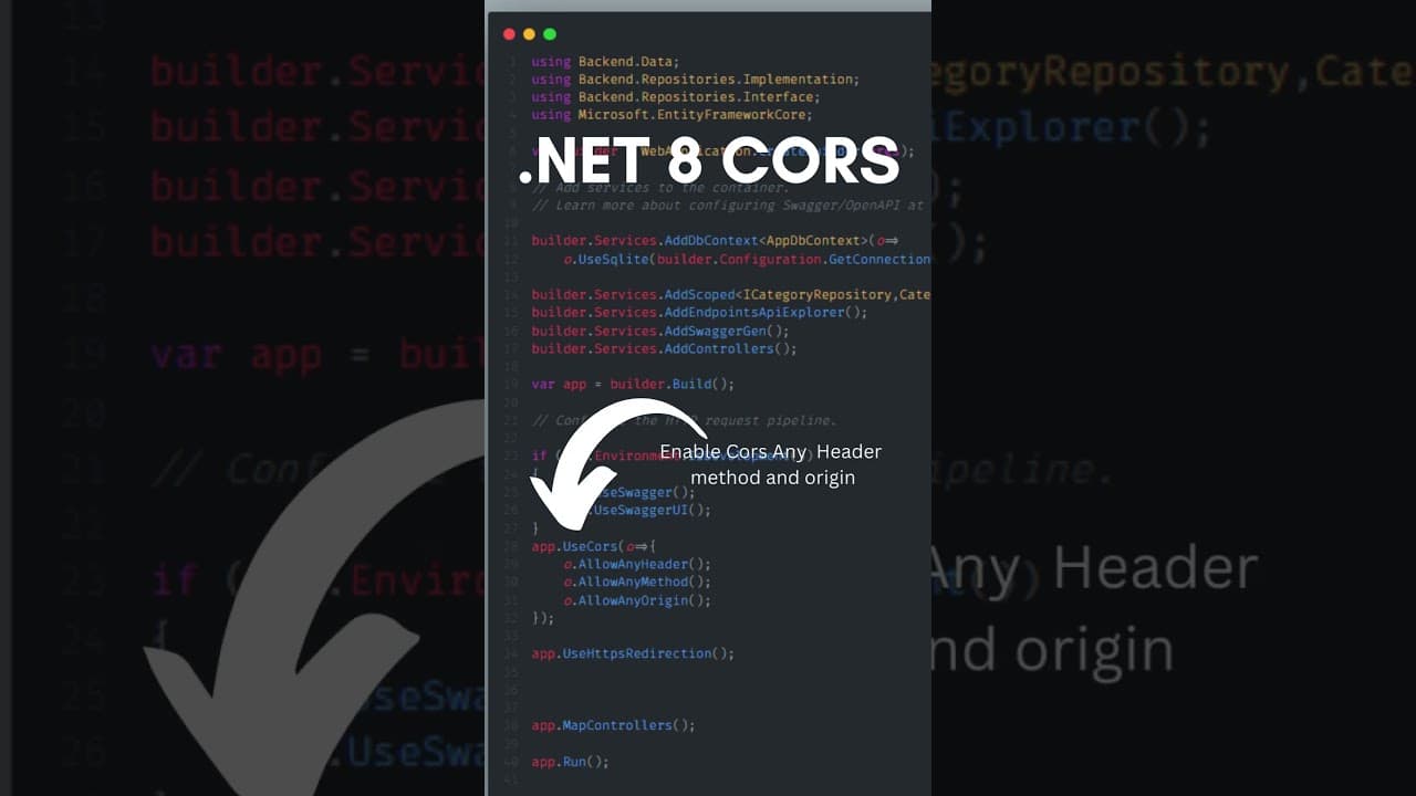 Thumbnail for video: How to Enable CORS In dotnet Core API #shorts