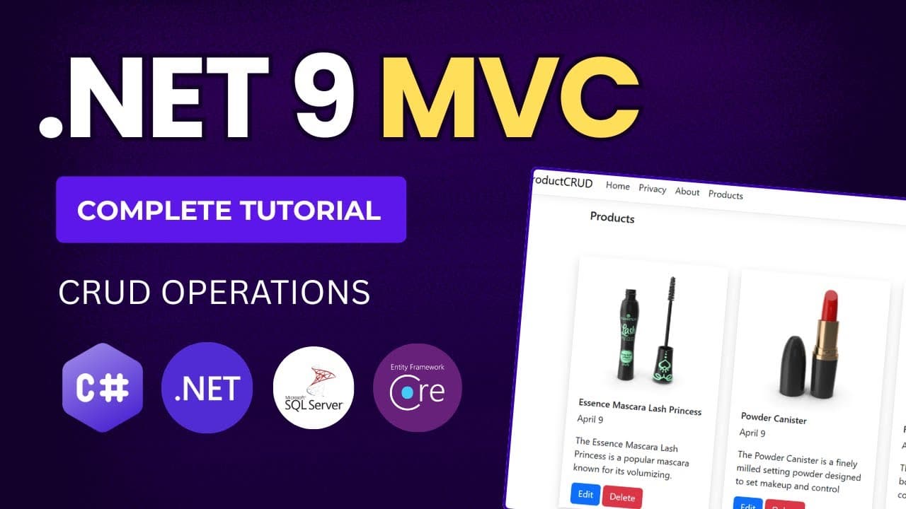 Thumbnail for video: Learn ASP.NET Core MVC & EF Core in 1 Hour – Fast Track for Beginners