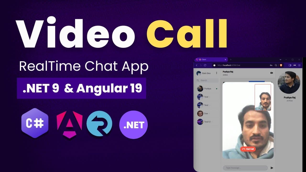 Thumbnail for video: Build a Real-Time VIDEO Calling App with Angular WebRTC, and .NET SignalR | Step-by-Step Guide