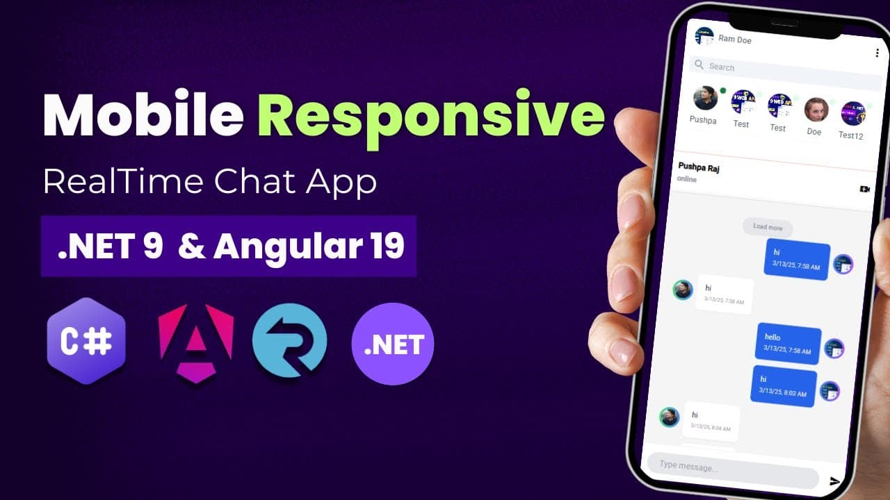 Thumbnail for video: Mobile-Responsive Real-Time Chat App with Angular 19 & .NET 9 SignalR