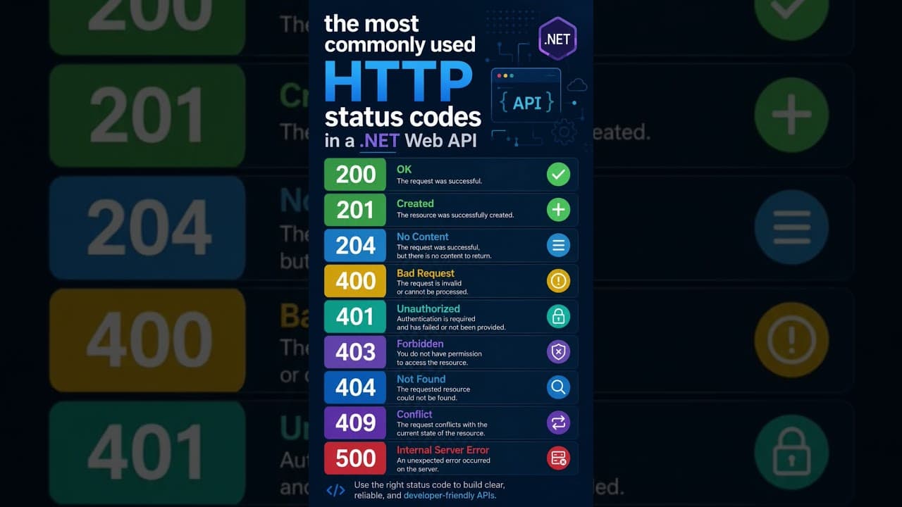Thumbnail for video: Most Commonly used HTTP Staus Code of All Time #dotnet #https