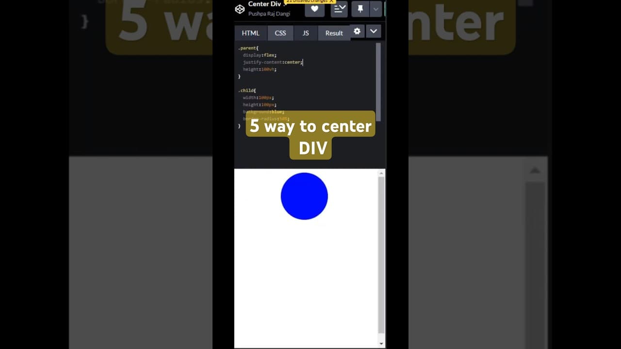 Thumbnail for video: 5 Ways to Center a DIV - Easy Techniques for Perfect Alignment #coding #css #webdevelopment