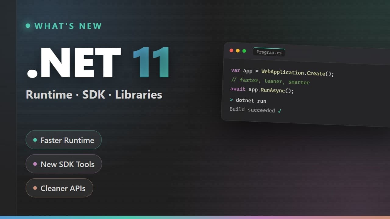 Thumbnail for video: What's New in .NET 11 — Runtime, SDK & Library Updates Explained
