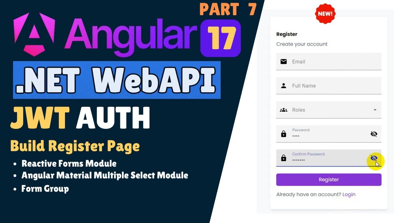 Thumbnail for video: Register Page with Role-Based in Angular and ASP .NET Core (Part 7)
